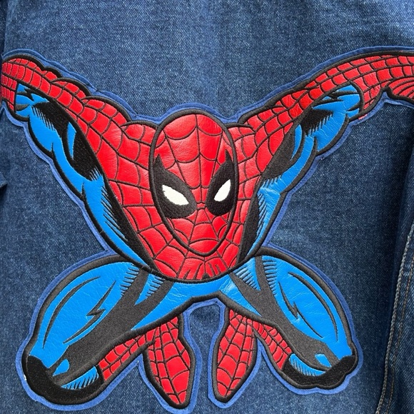 Vintage SPIDER-MAN Denim Jacket 2002 MARVEL w/ EMBROIDERED & LEATHER PATCH - LRG - Picture 10 of 16